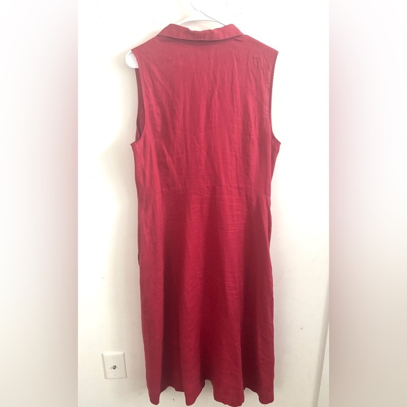 J. Jill Love Linen Midi Dress Sz L Burgundy Tie Front Button Up Sleeveless Beach - Picture 3 of 6